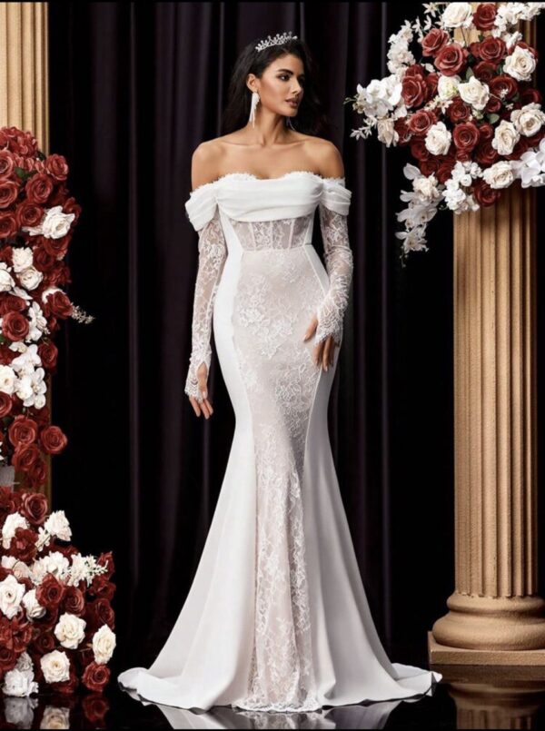 Elegant Off Shoulder Lace Mermaid Tail Wedding Dress