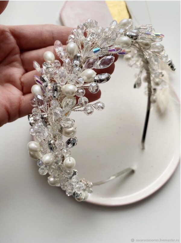 Handmade Rhinestone & Pearl Bridal Head Piece - Image 3
