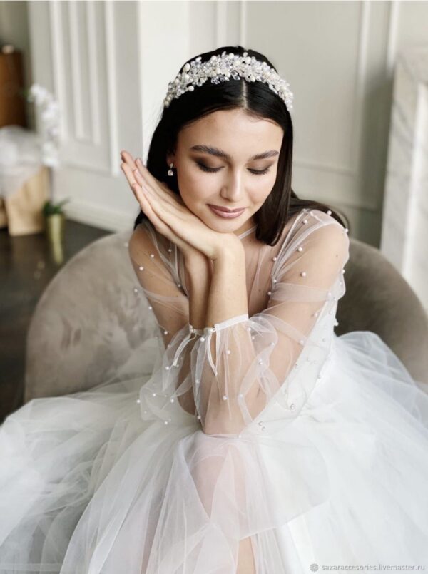 Handmade Rhinestone & Pearl Bridal Head Piece - Image 2