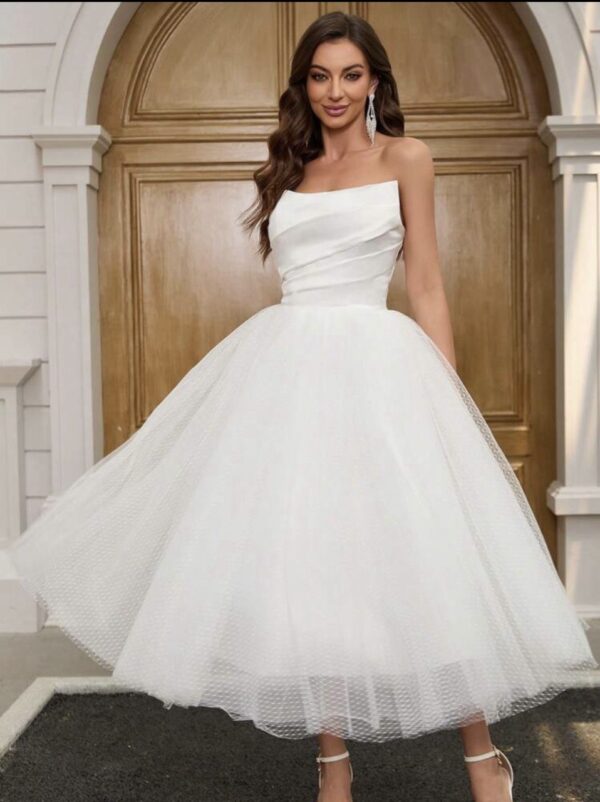 Strapless Satin & Tulle White Dress