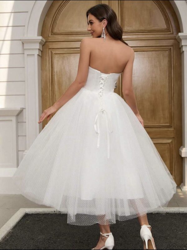 Strapless Satin & Tulle White Dress - Image 3